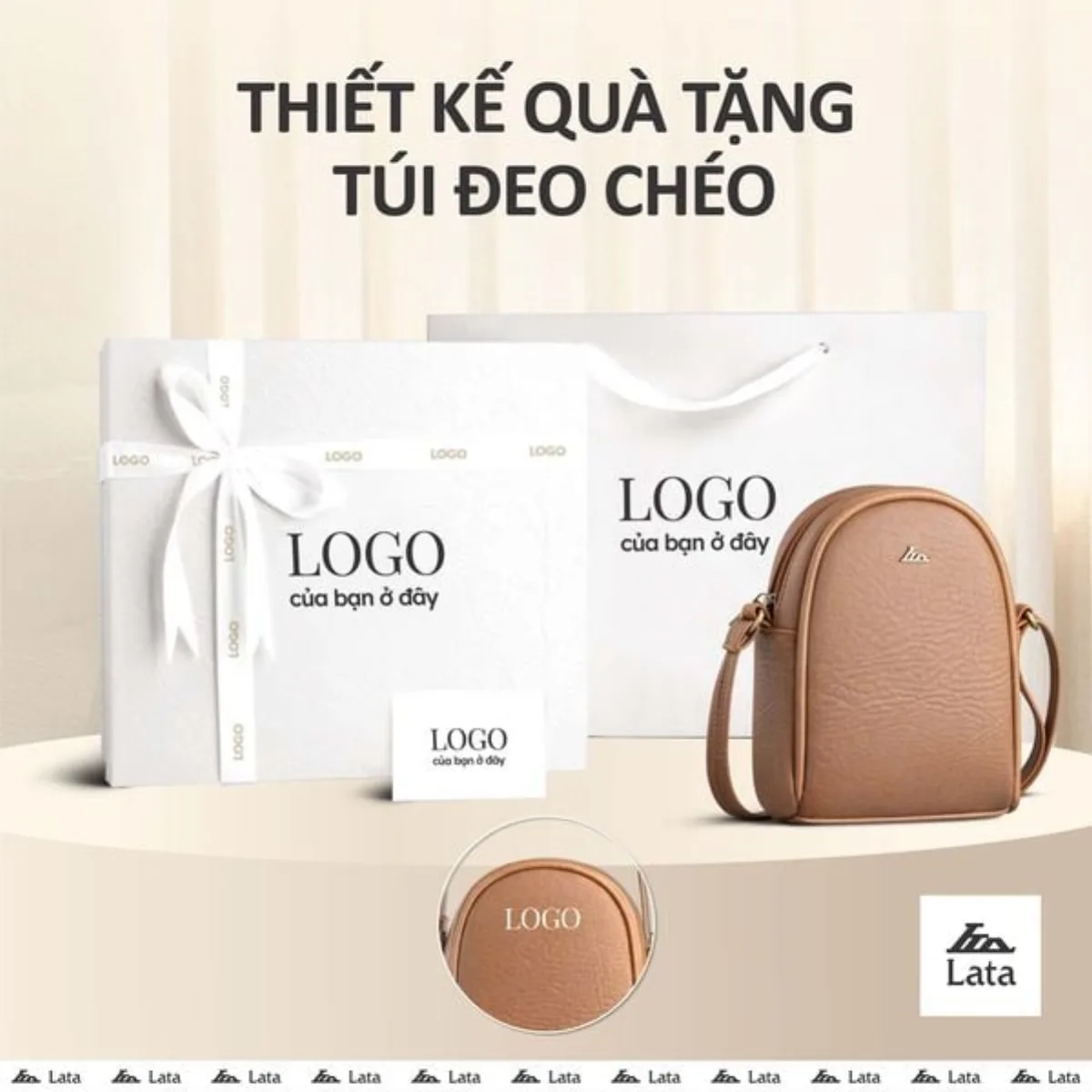 Bộ hộp quà trắng LATA (Túi đeo chéo nữ LATA HN115 + Hộp quà HQ2T + Túi giấy TG2T + Túi rút BVR3838 + Thiệp cảm ơn BT1)