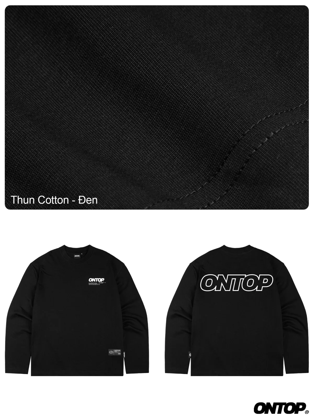 Áo thun dài tay nam nữ màu đen ONTOP form rộng vải cotton tháng mát local brand basic Base Long Sleeve Tee | O-T7