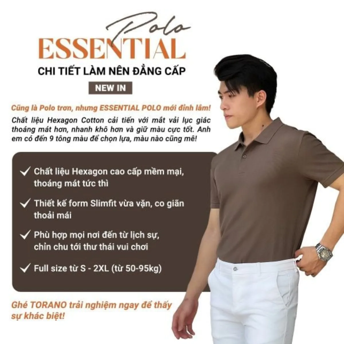 Áo polo nam ESSENTIAL POLO TORANO trơn logo ngực, Chống Nhăn,Bền Màu,Thiết Kế Trẻ Trung ESTP042