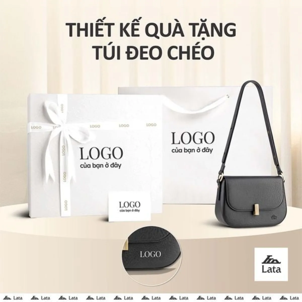 Bộ hộp quà trắng LATA (Túi đeo chéo nữ LATA HN126 + Hộp quà HQ2T + Túi giấy TG2T + Túi rút BVR3838 + Thiệp cảm ơn BT1)