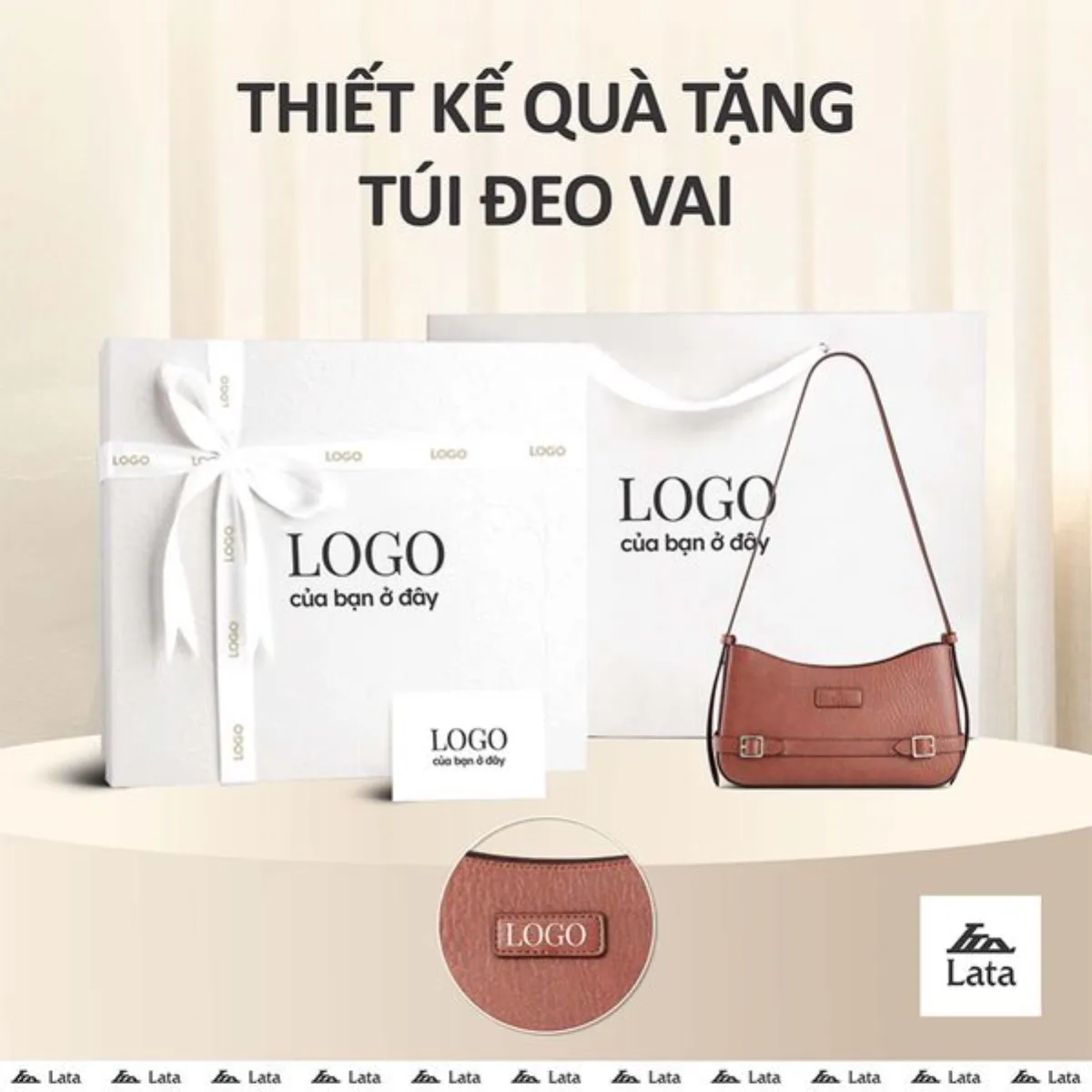 Bộ hộp quà trắng LATA (Túi đeo vai nữ LATA HN145 + Hộp quà HQ2T + Túi giấy TG2T + Túi rút BVR3838 + Thiệp cảm ơn BT1)