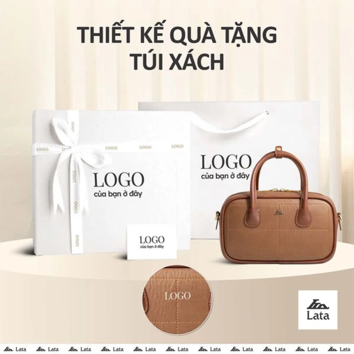 Bộ hộp quà trắng LATA (Túi đeo chéo nữ LATA HN140 + Hộp quà HQ2T + Túi giấy TG2T + Túi rút BVR3838 + Thiệp cảm ơn BT1)