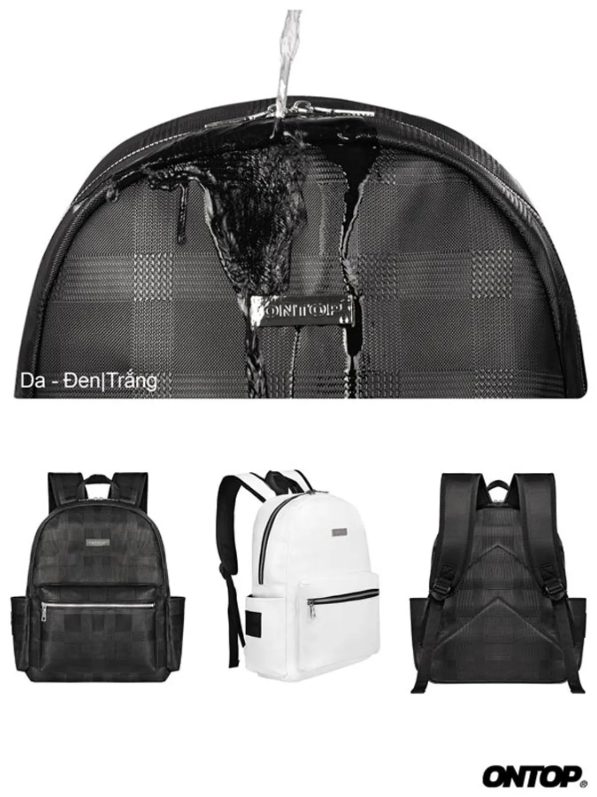 Balo da trắng đen local brand ONTOP nhiều ngăn đựng vừa laptop 14.3inches Basic Leather Backpack with Plaid Print |O-P55