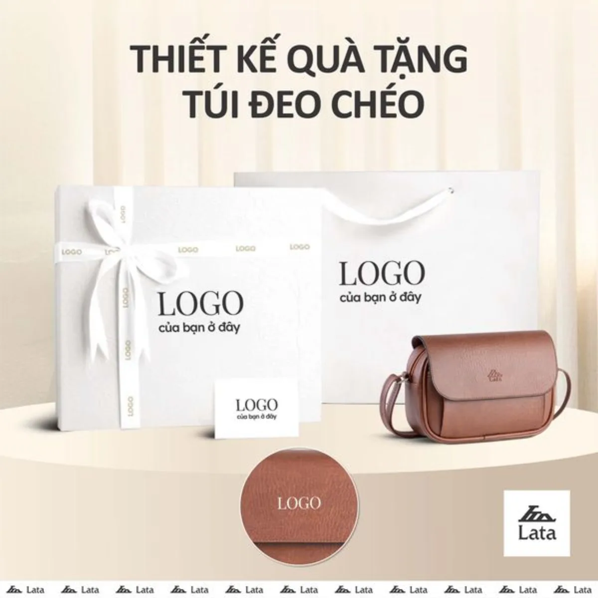 Bộ hộp quà trắng LATA (Túi đeo chéo nữ LATA HN158 + Hộp quà HQ2T + Túi giấy TG2T + Túi rút BVR3838 + Thiệp cảm ơn BT1)