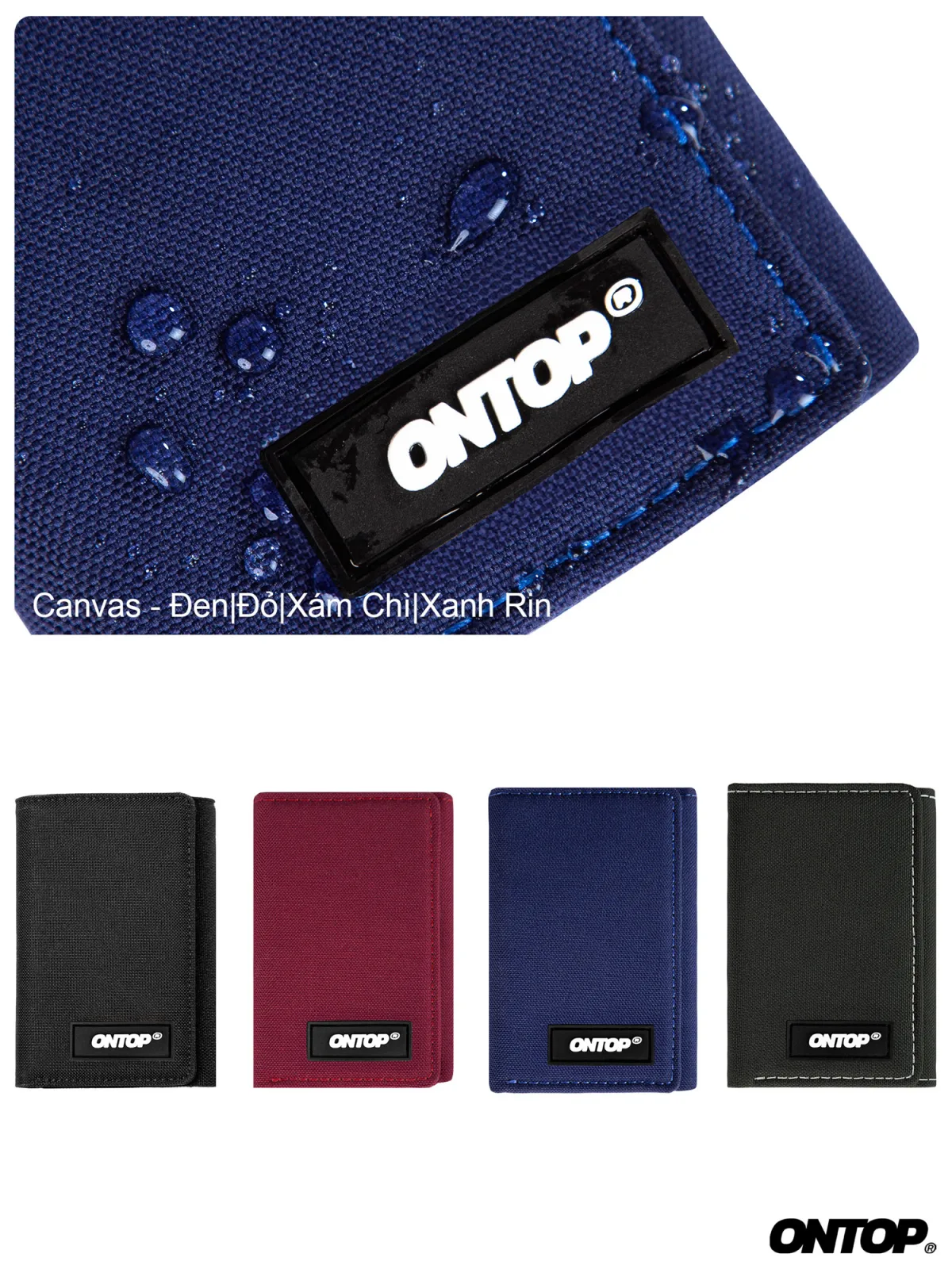 Ví canvas cầm tay local brand ONTOP có ngăn đựng thẻ nam nữ nhiều màu Tri-Fold Minimalist Wallet | O-V46