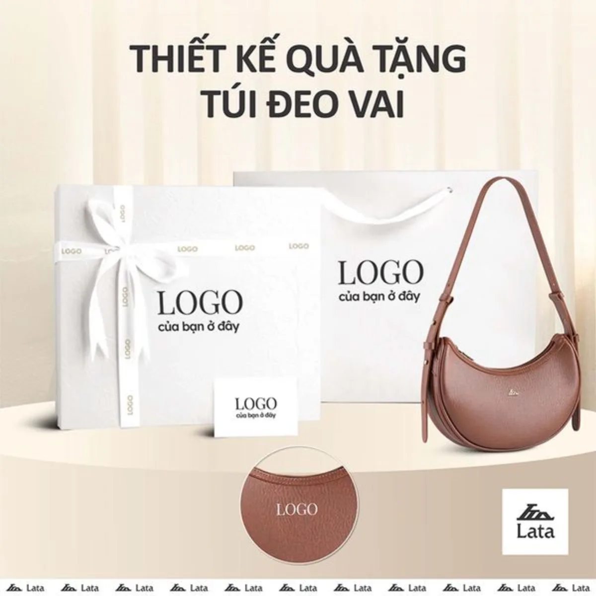Bộ hộp quà trắng LATA (Túi đeo vai nữ LATA HN125 + Hộp quà HQ2T + Túi giấy TG2T + Túi rút BVR3838 + Thiệp cảm ơn BT1)