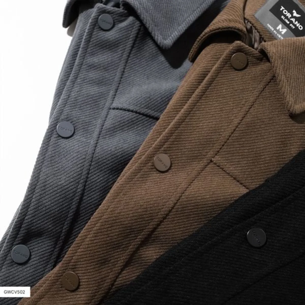 Áo khoác nhung tăm PRIME JACKET TORANO cổ bẻ khắc logo ở cúc tay, Êm Ái, Mềm Mịn, Giữ Nhiệt Tốt GWCV502
