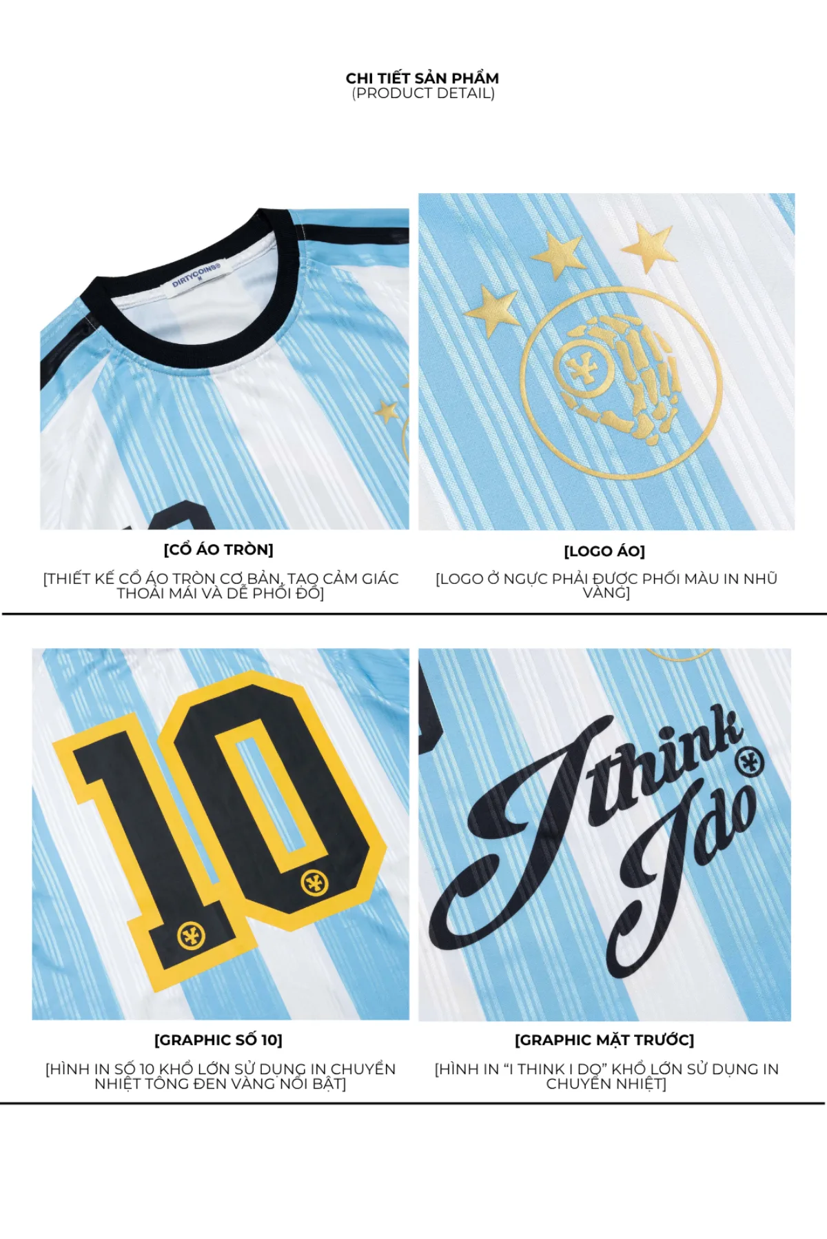 Áo Thun DirtyCoins Soccer Jersey Striped Baby Blue White
