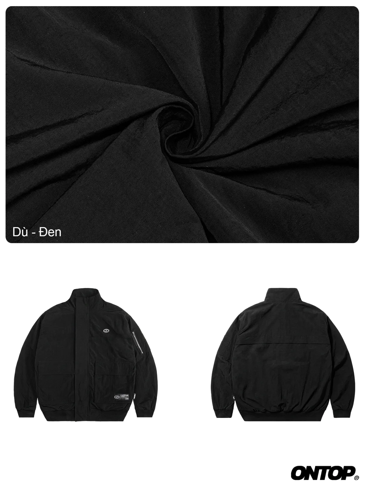Áo khoác dù nhăn dày lót lưới ONTOP form đứng, có túi trong và khóa bảo vệ Tactical Bomber Jacket | O-AK10
