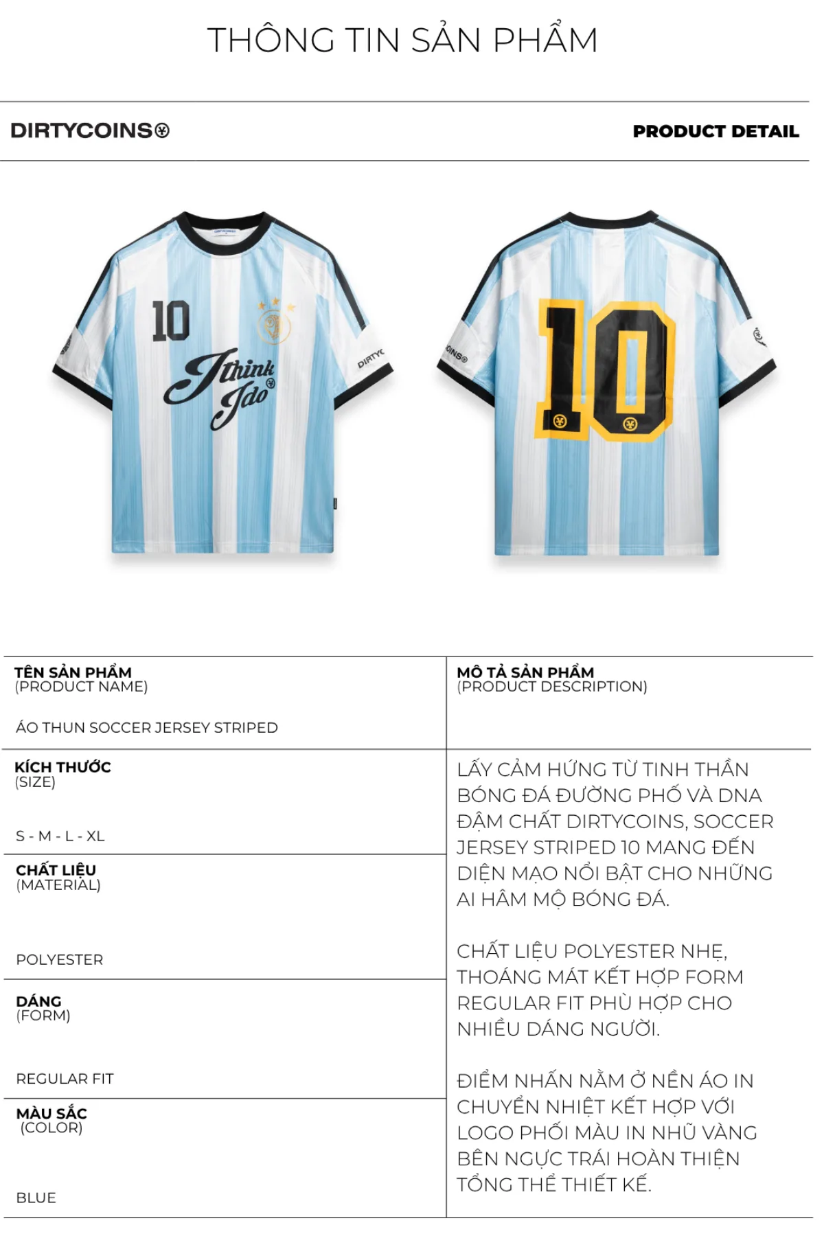 Áo Thun DirtyCoins Soccer Jersey Striped Baby Blue White