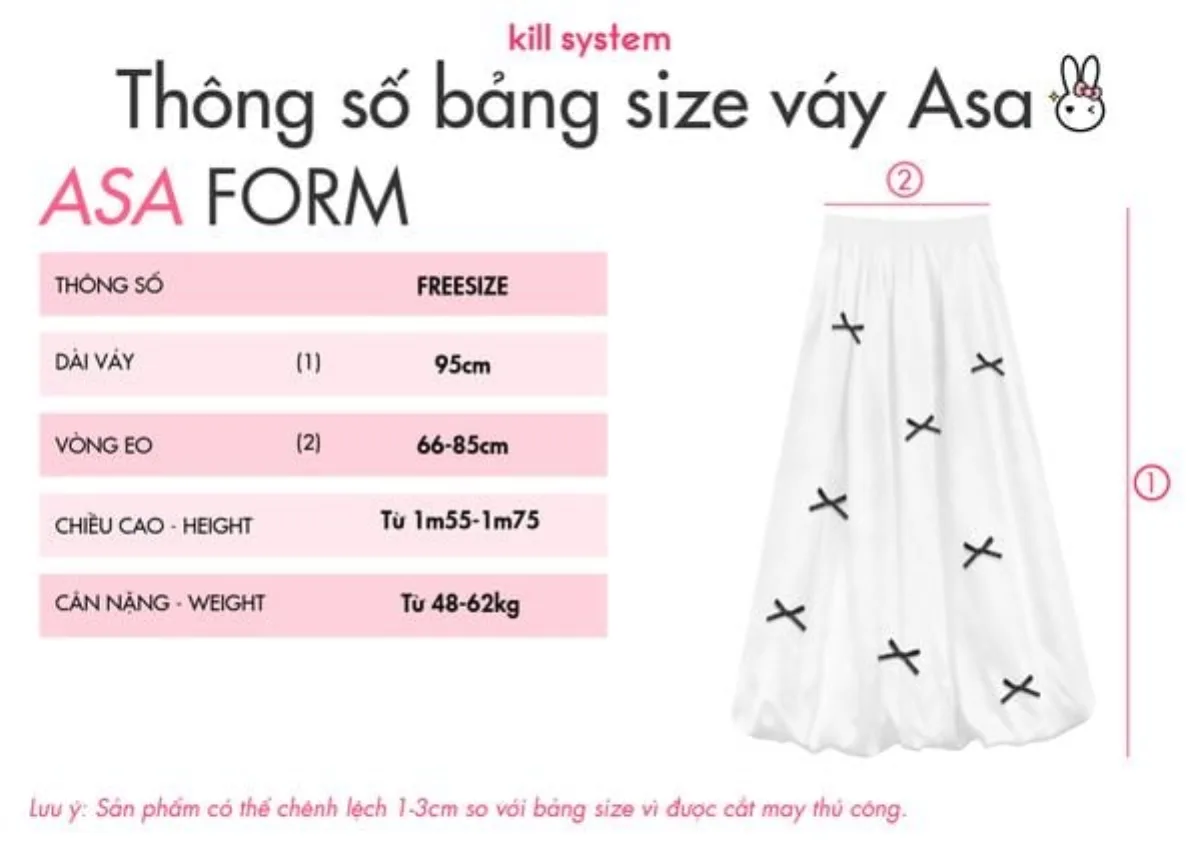 Chân váy bí dáng dài Kill System màu trắng, đen đính nơ Asa chất lụa tằm