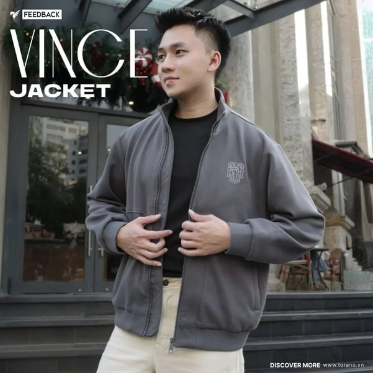 Áo khoác nỉ VINCE JACKET TORANO cổ cao thêu logo ngực dày dặn, vừa ấm vừa chất GWCS503