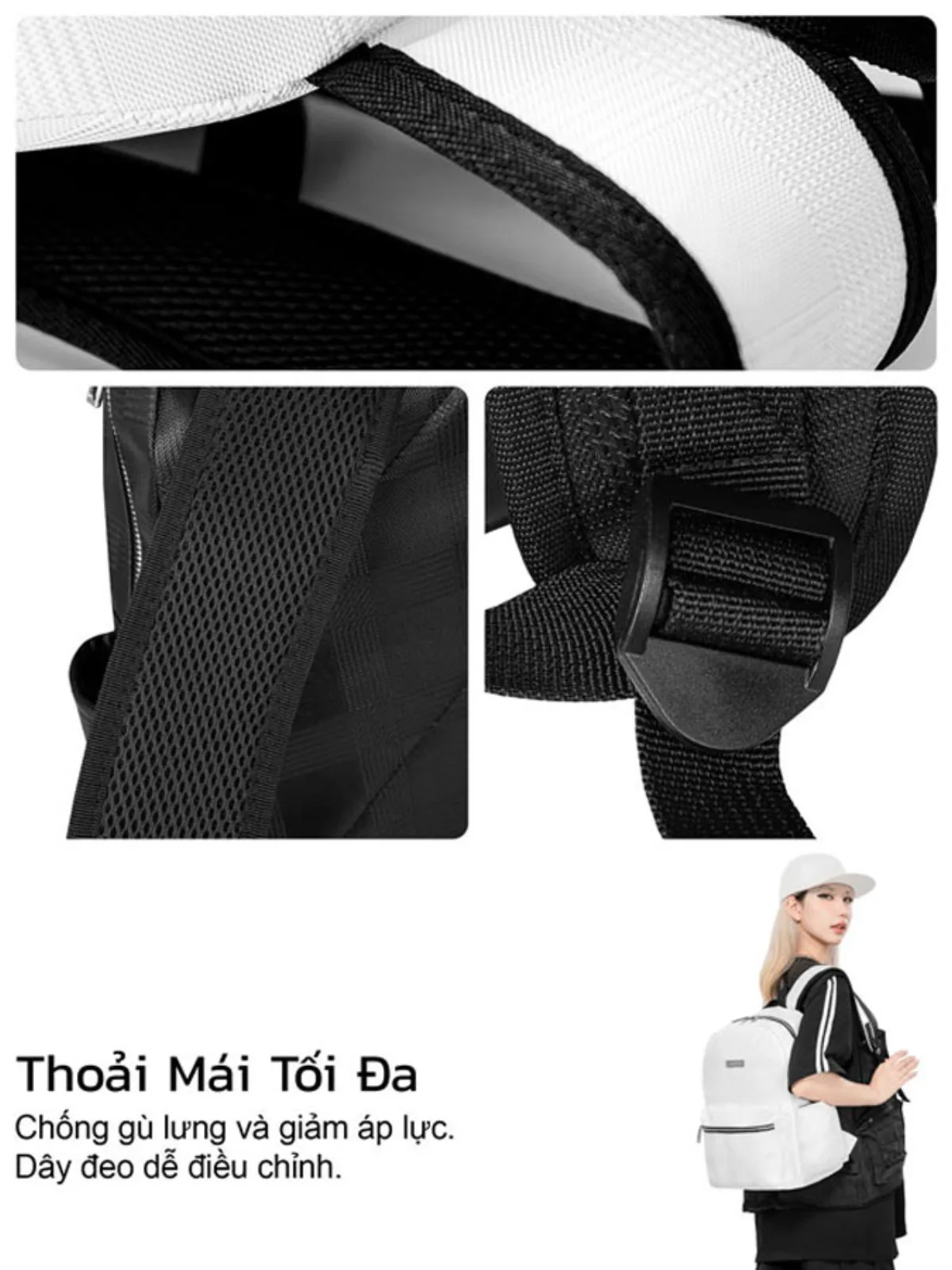 Balo da trắng đen local brand ONTOP nhiều ngăn đựng vừa laptop 14.3inches Basic Leather Backpack with Plaid Print |O-P55