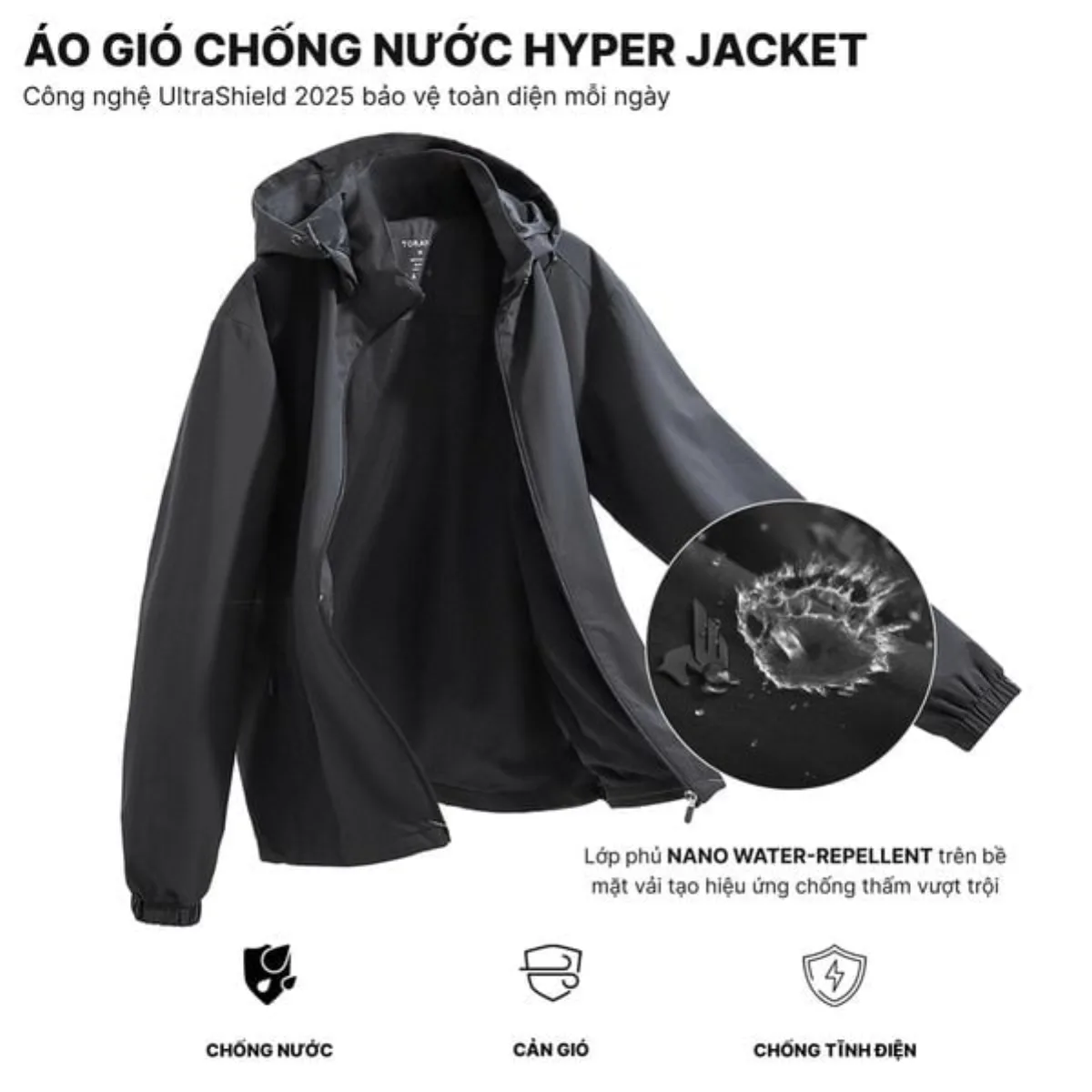 Áo Khoác Gió Nam 2 lớp HYPER JACKET TORANO Công Nghệ Cao Cấp Heattech, Chống Thấm, Cản Bụi, Cản Gió, Giữ ấm EWCW001