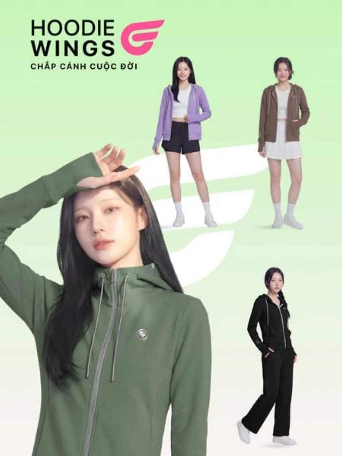 Áo Khoác Nữ Cotton Form Lửng Hoodie Wings Crop Chống Nắng Chống UV 99.95% LIMEORANGE