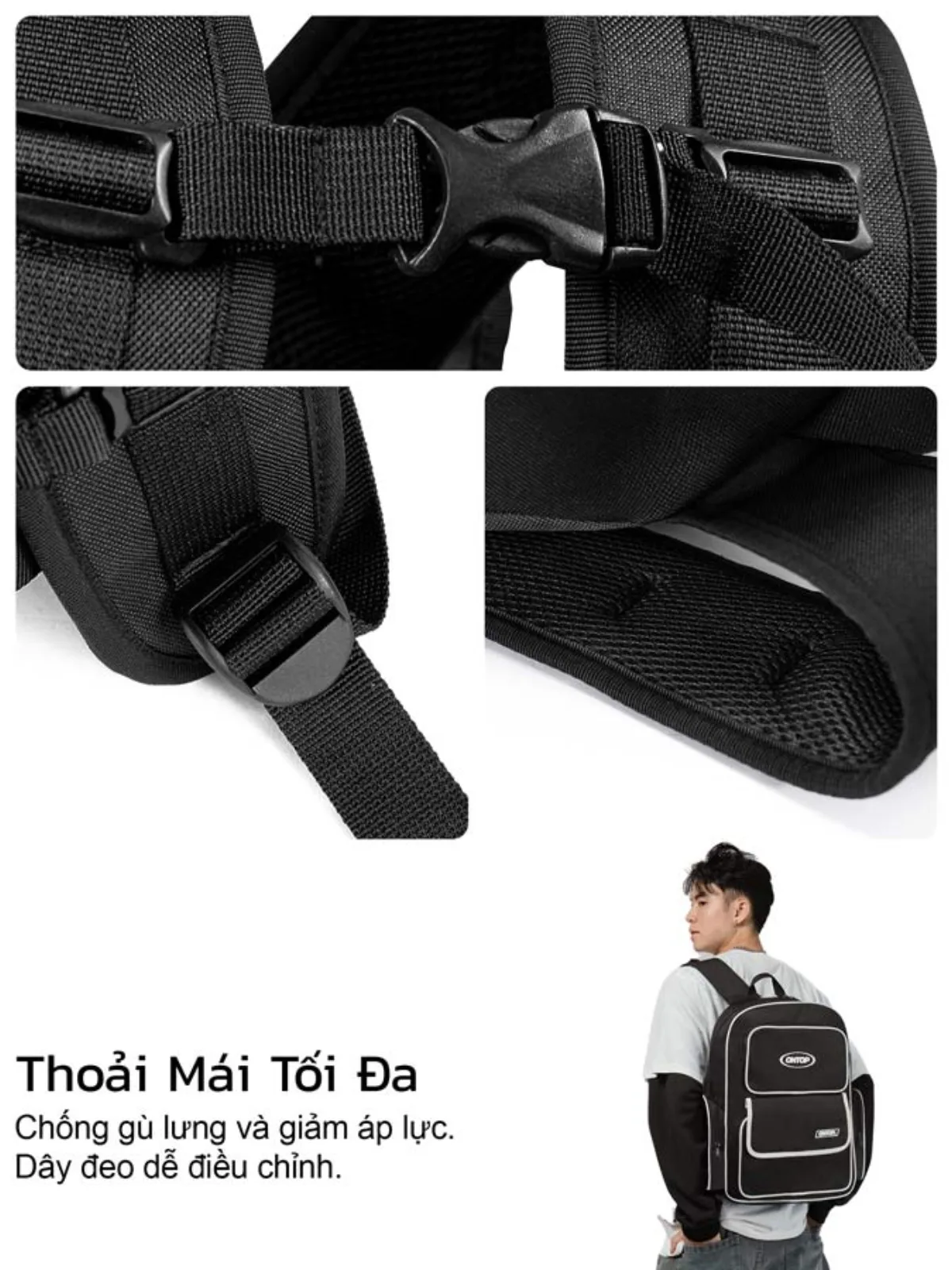 Balo trắng viền đen ONTOP | O-P25-T