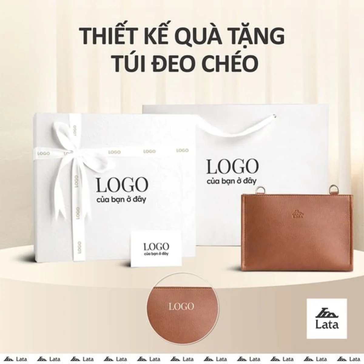 Bộ hộp quà trắng LATA (Túi đeo chéo nữ LATA HN127 + Hộp quà HQ2T + Túi giấy TG2T + Túi rút BVR3838 + Thiệp cảm ơn BT1)