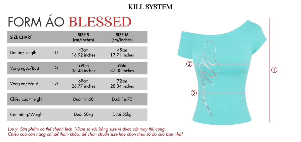 Áo thun lệch vai in nhũ bạc metalic BLESSED - 𝐊𝐈𝐋𝐋 𝐒𝐘𝐒𝐓𝐄𝐌