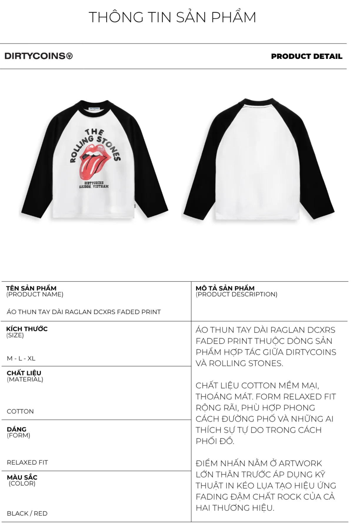 Áo Thun Tay Dài DirtyCoins Raglan Faded Print