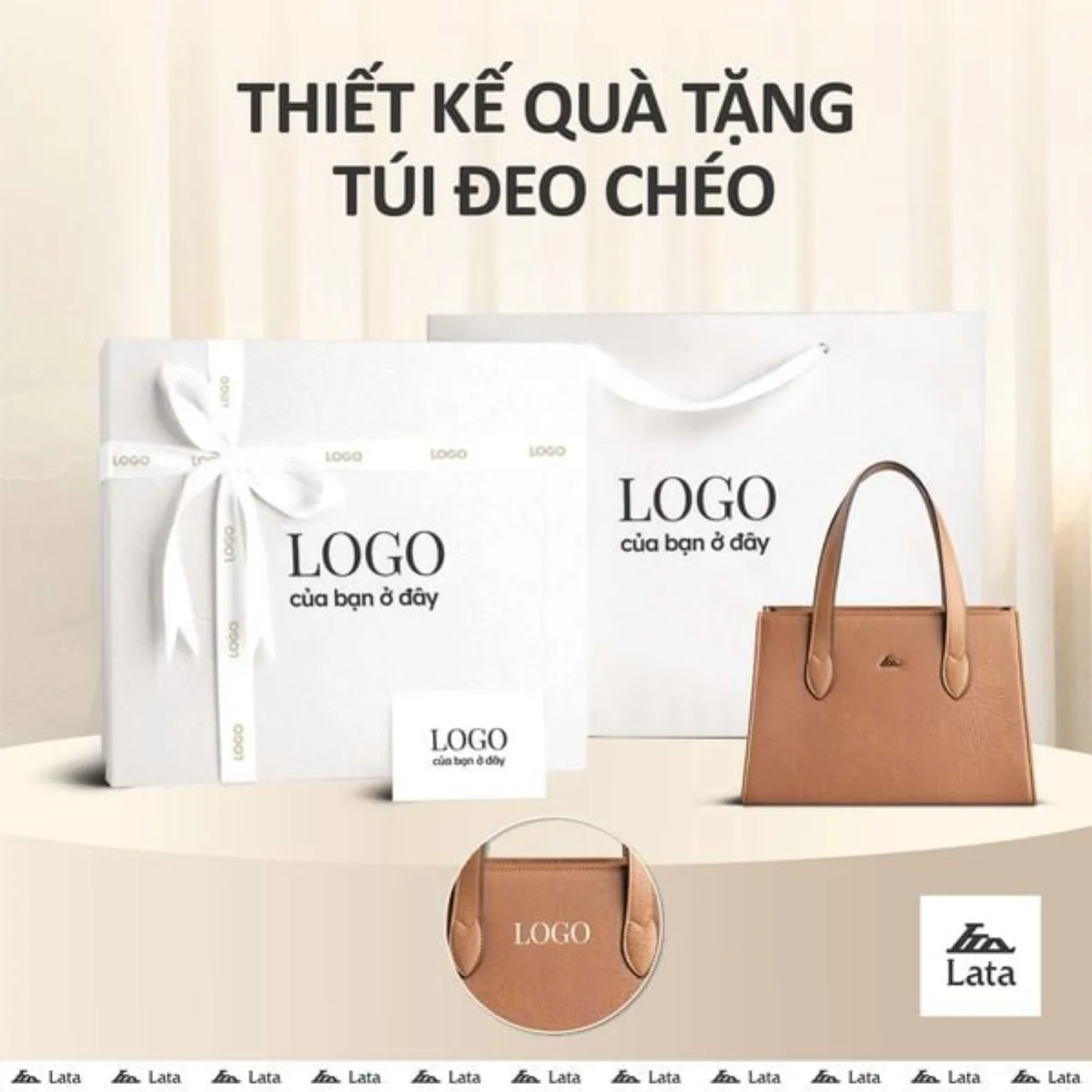 Bộ hộp quà trắng LATA (Túi đeo chéo nữ LATA HN105 + Hộp quà HQ2T + Túi giấy TG2T + Túi rút BVR3838 + Thiệp cảm ơn BT1)