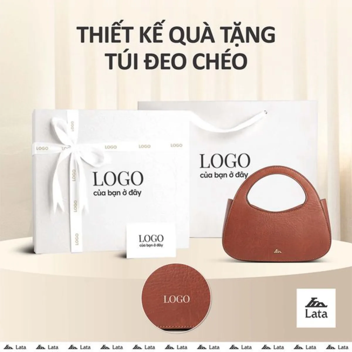 Bộ hộp quà trắng LATA (Túi đeo chéo nữ LATA HN133 + Hộp quà HQ2T + Túi giấy TG2T + Túi rút BVR3838 + Thiệp cảm ơn BT1)