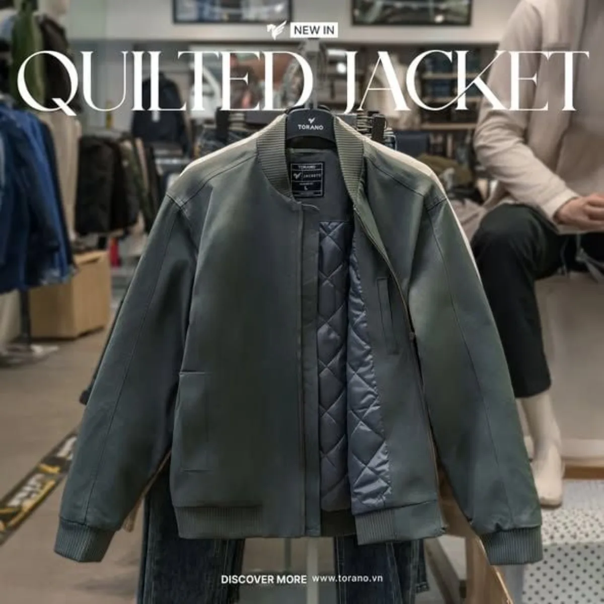 Áo Khoác Nam QUILTED JACKET TORANO Bomber khaki 2 Lớp Chần Bông Siêu Ấm Áp, Lịch Lãm, Phong cách Nam Tính GWCJ503