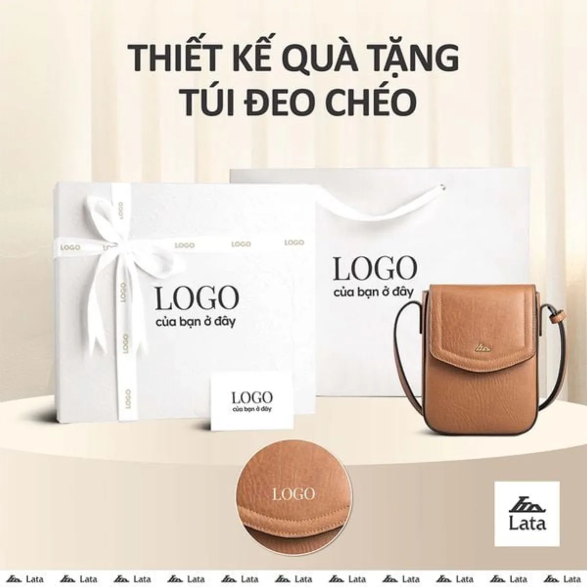 Bộ hộp quà trắng LATA (Túi đeo chéo nữ LATA HN131 + Hộp quà HQ2T + Túi giấy TG2T + Túi rút BVR3838 + Thiệp cảm ơn BT1)