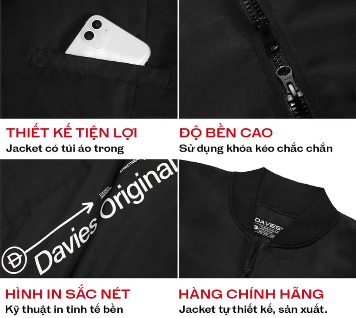 Áo khoác bomber nữ nam dù DAVIES form rộng hai lớp màu đen Jacket Pleats local brand I D31-AK13