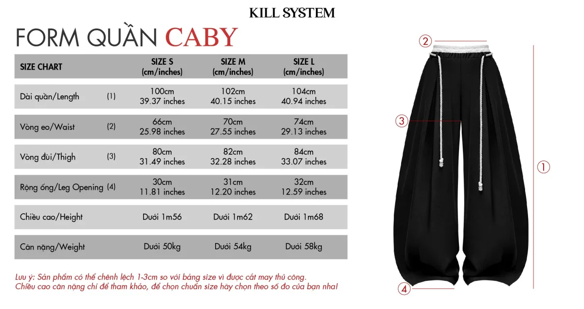 Quần tây ống rộng phối ren kèm dây đeo CABY - KILL SYSTEM