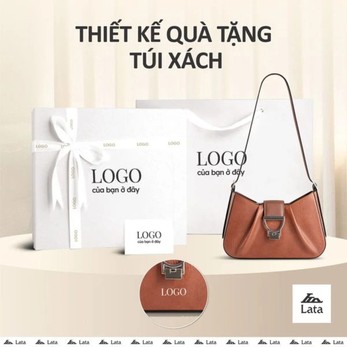 Bộ hộp quà trắng LATA (Túi đeo chéo nữ LATA HN139  + Hộp quà HQ2T + Túi giấy TG2T + Túi rút BVR3838 + Thiệp cảm ơn BT1)