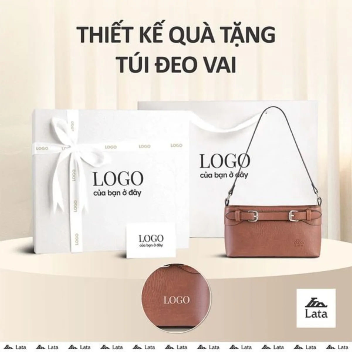 Bộ hộp quà trắng LATA (Túi đeo vai nữ LATA HN156 + Hộp quà HQ2T + Túi giấy TG2T + Túi rút BVR3838 + Thiệp cảm ơn BT1)