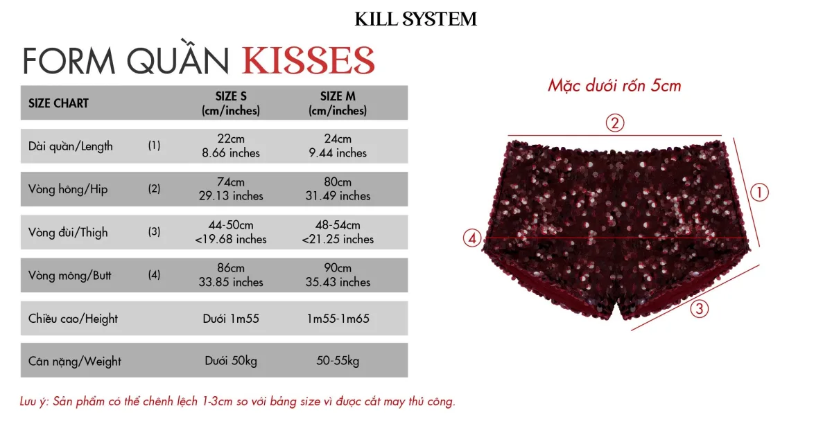 Quần ngắn ép kim tuyến lấp lánh KISSES - KILLSYSTEM