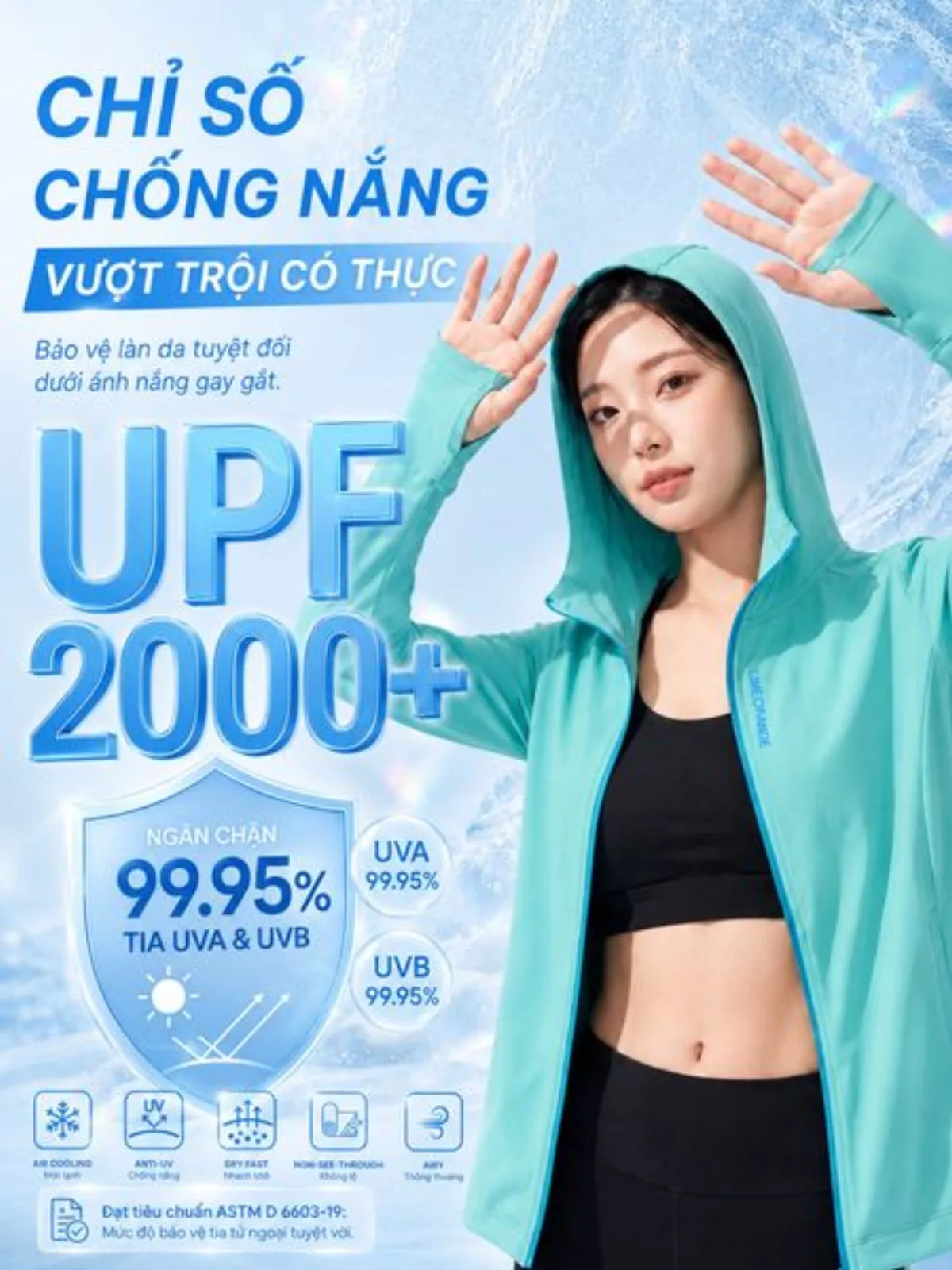 Áo Khoác Nữ Chống Nắng, Chống UV AERO COOL HOODIE Vải Co Giãn LIMEORANGE OO26477101