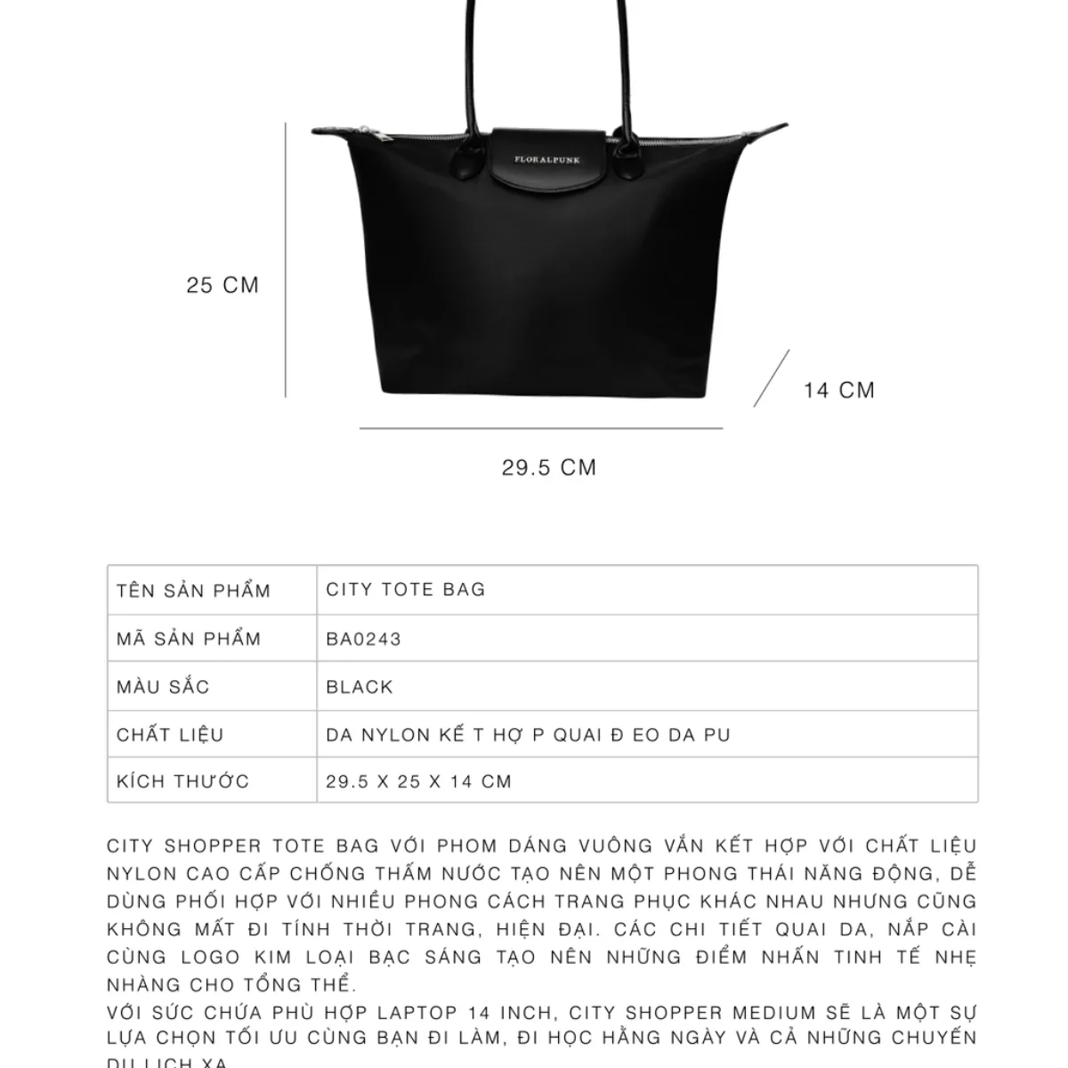 Túi xách Floralpunk City Tote Bag Small - Black
