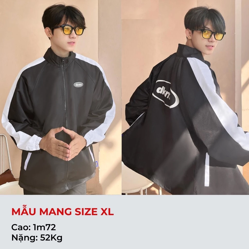 Áo khoác dù form rộng màu đen phối tay sọc cổ trụ DKMV Highlight Jacket | K11-AK1