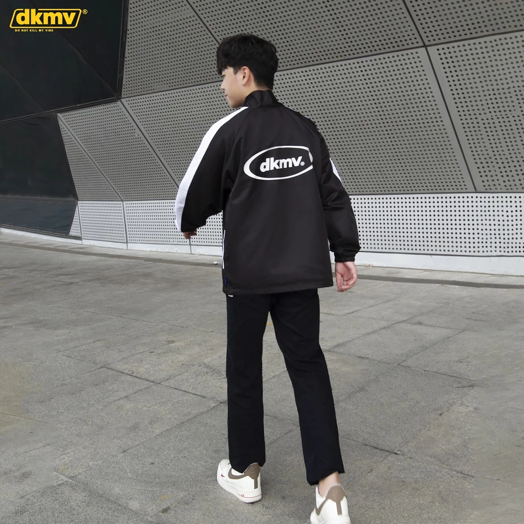 Áo khoác dù form rộng màu đen phối tay sọc cổ trụ DKMV Highlight Jacket | K11-AK1