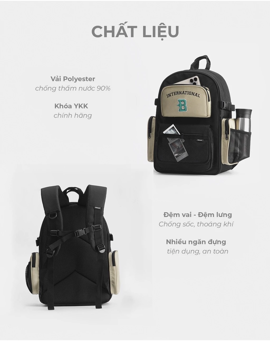 [KOL] Balo nam nữ đi học đi làm BAMA Border Backpack cặp chống nước nhiều ngăn đựng laptop 15.6 inch