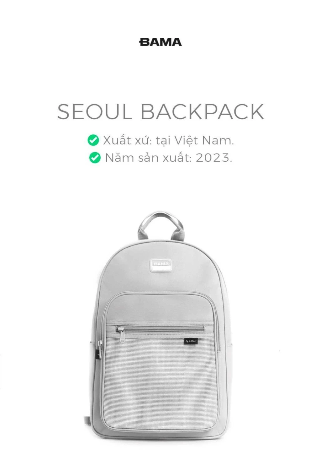 [KOL] Balo nam nữ đi học đi làm BAMA Seoul Backpack nhiều ngăn đựng laptop 13 14 15.6 inch