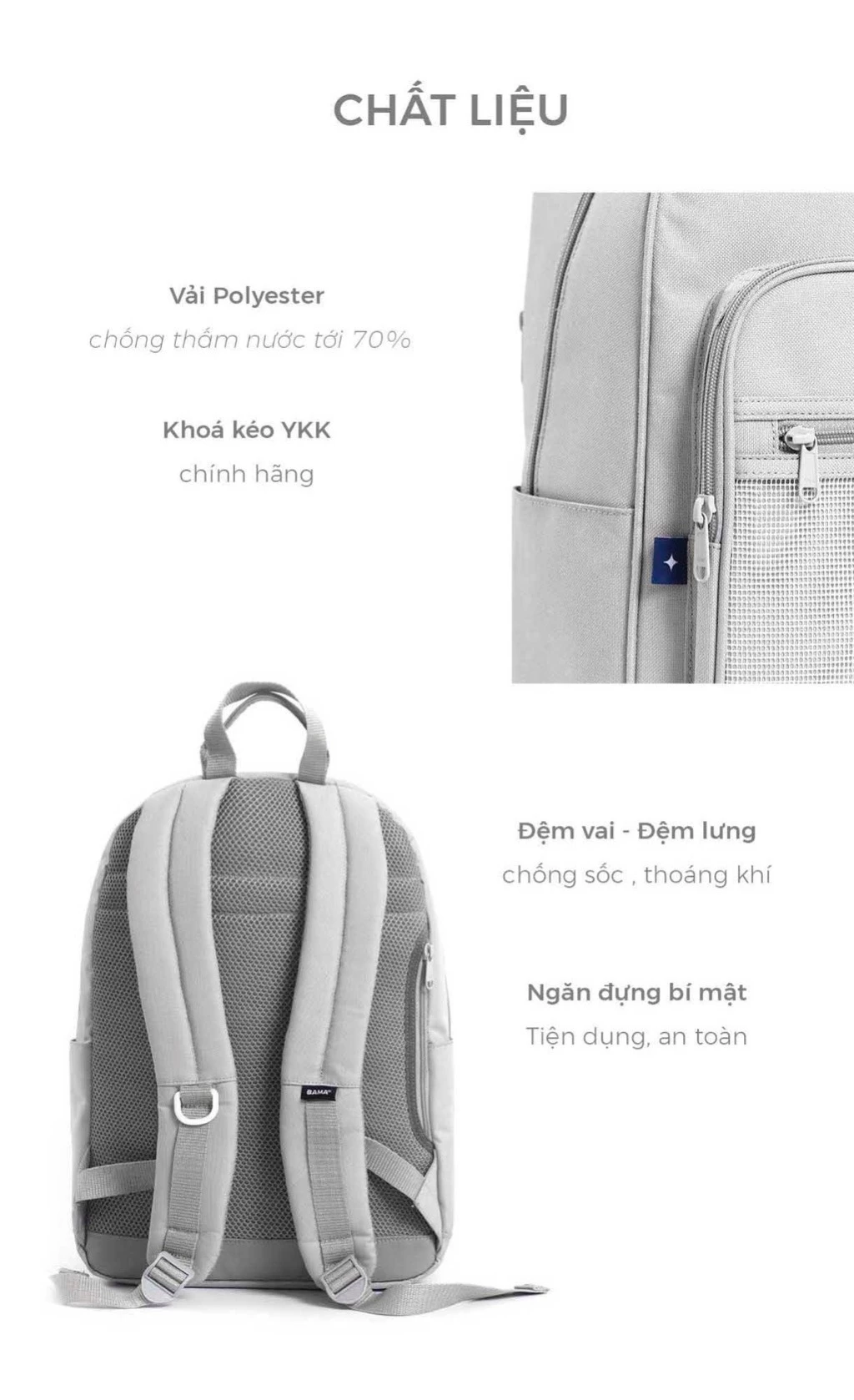 [KOL] Balo nam nữ đi học đi làm BAMA Seoul Backpack nhiều ngăn đựng laptop 13 14 15.6 inch