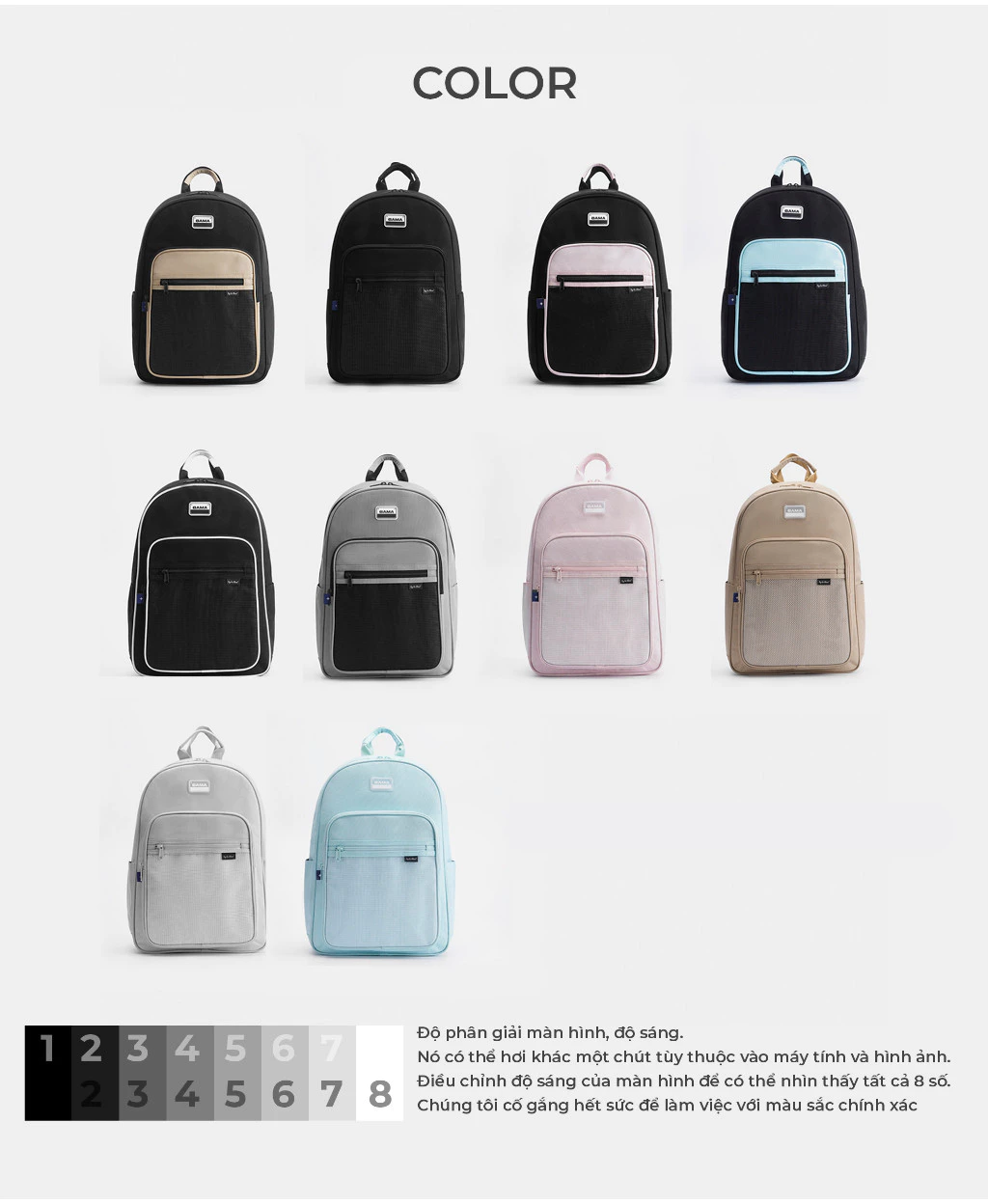 [KOL] Balo nam nữ đi học đi làm BAMA Seoul Backpack nhiều ngăn đựng laptop 13 14 15.6 inch