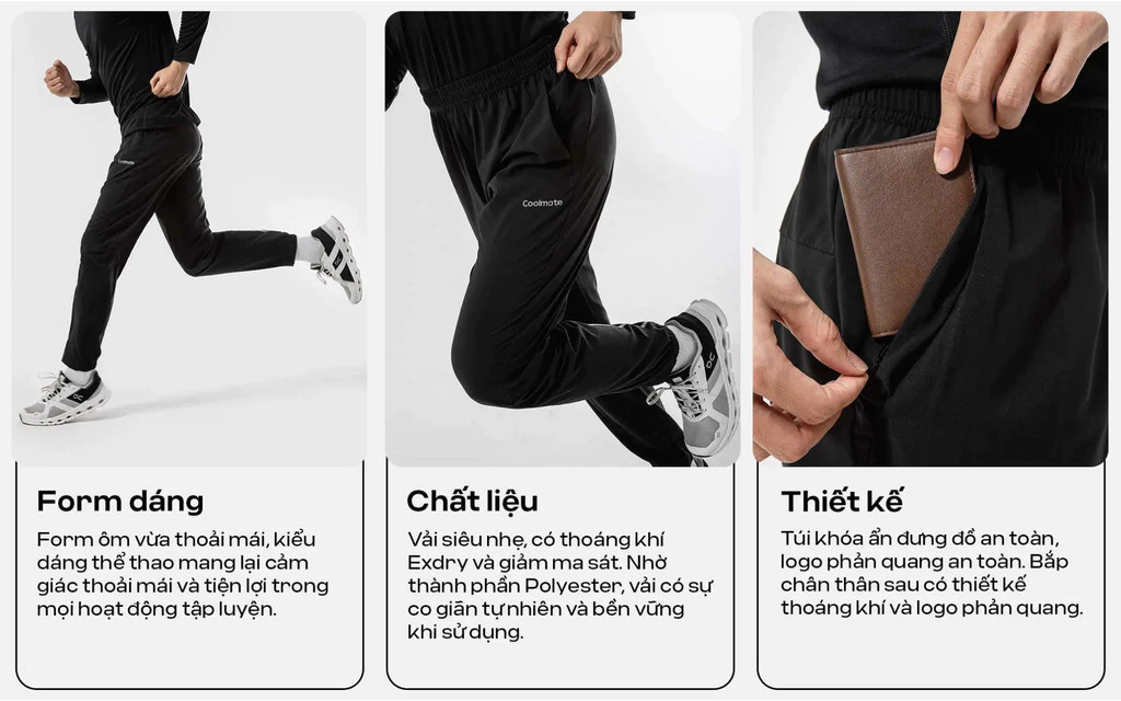 Quần dài thể thao chạy bộ Running Pant siêu nhẹ thoáng khí thấm hút Coolmate OUTLET KHÔNG ĐỔI TRẢ