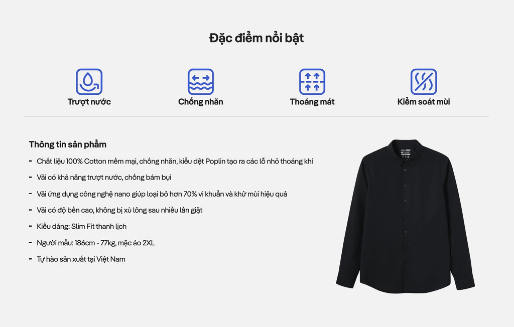 [TẶNG TẤT COTTON]Áo Sơ Mi Nam Dài Tay Premium Poplin mềm mại, chống nhăn, Áo đi làm đi chơi dạo phố Coolmate