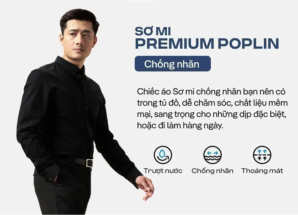 [TẶNG TẤT COTTON]Áo Sơ Mi Nam Dài Tay Premium Poplin mềm mại, chống nhăn, Áo đi làm đi chơi dạo phố Coolmate