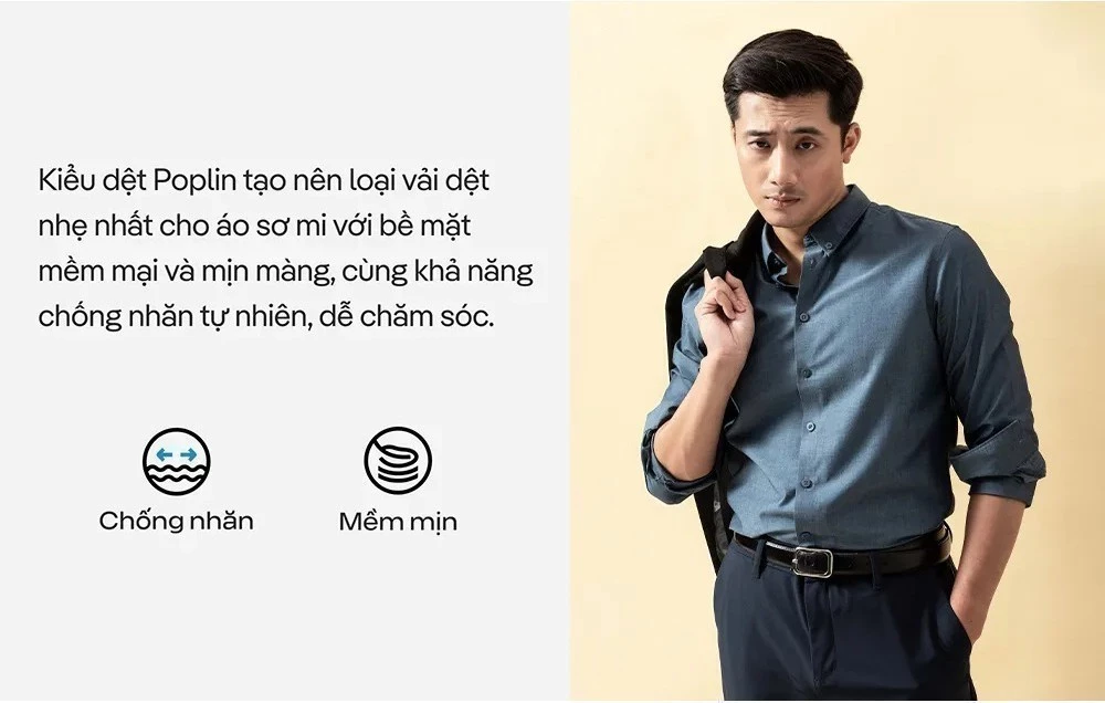 [TẶNG TẤT COTTON]Áo Sơ Mi Nam Dài Tay Premium Poplin mềm mại, chống nhăn, Áo đi làm đi chơi dạo phố Coolmate