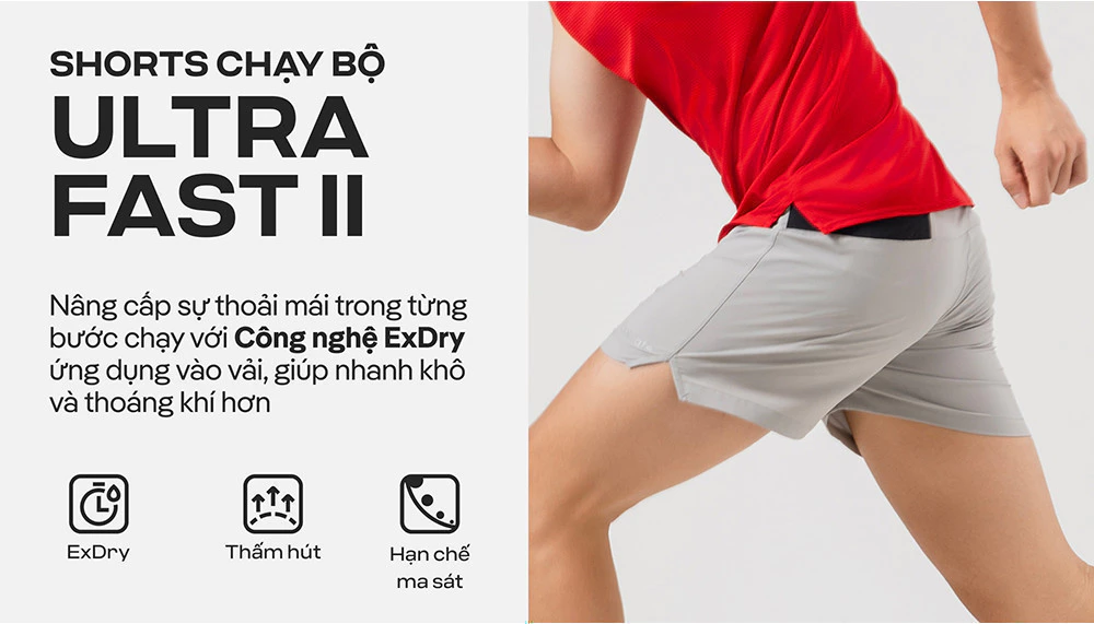 Quần Short nam thể thao chạy bộ Ultra Fast & Free II thấm hút, co giãn, nhanh khô Coolmate