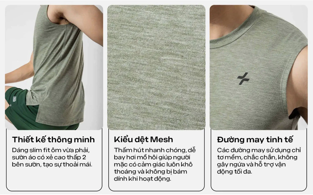 [OUTLET - Không đổi trả]Áo ba lỗ  sát nách Training Comfort thấm hút tốt, co giãn thoải mái Coolmate