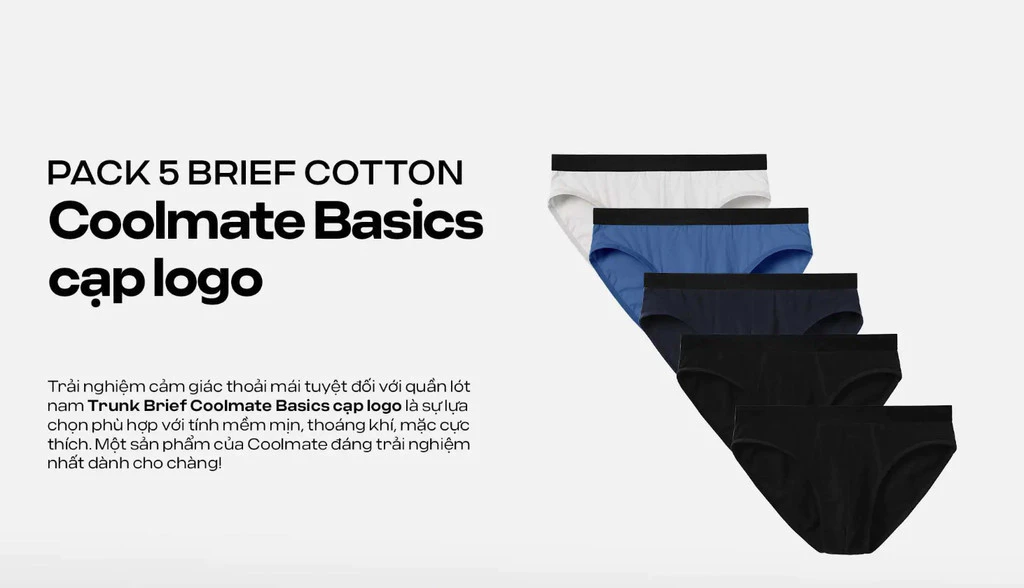 [OUTLET - KHÔNG ĐỔI TRẢ]Pack 5 Brief Cotton Coolmate Basics cạp logo - Coolmate