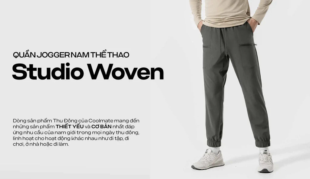 Quần Jogger nam thể thao Studio Woven co giãn, thấm hút Coolmate