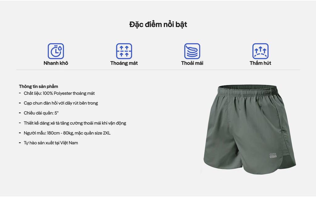 Quần shorts thể thao Maxcool Economy II thoải mái vận động, quần pickleball giá tốt Coolmate