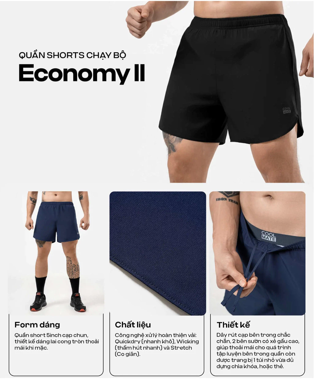Quần shorts thể thao Maxcool Economy II thoải mái vận động, quần pickleball giá tốt Coolmate